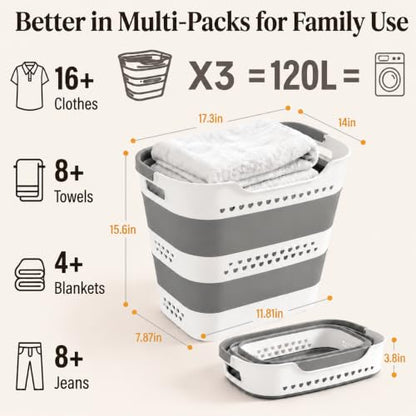 Gery 42L Collapsible Laundry Basket with Handles - Foldable Storage Bin for Washing