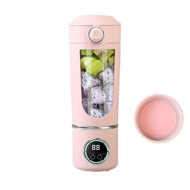Portable juicer, small rechargeable juicer, multifunctional juicer cup, household crushed ice juicer cup, USB charging (pink,7.4V high-end juicing cup 12 knives)