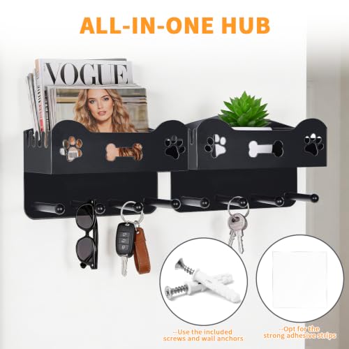 Dog Leash Wall Mount Organizer with Shelf and Hooks - 2 Pack