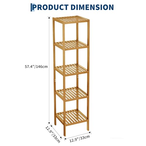 5 Tier Waterproof Bamboo Storage Shelf - Natural Finish, Wall-Mountable, Space-Saving Organizer - Variation of 5 Tier-wood