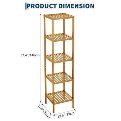 5 Tier Waterproof Bamboo Storage Shelf - Natural Finish, Wall-Mountable, Space-Saving Organizer - Variation of 5 Tier-wood