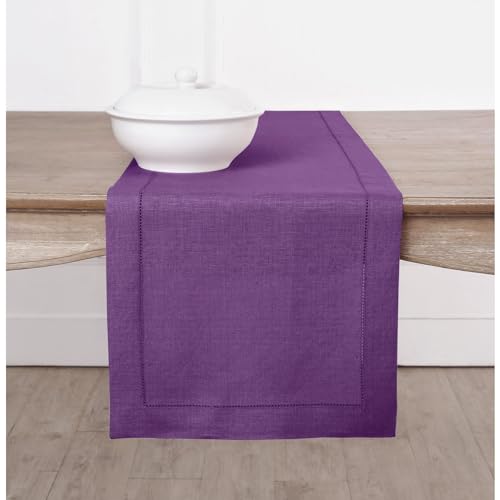 Pure Linen Table Runner 14x90 Inches - Elegant Purple, 100% European Flax