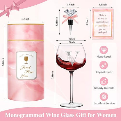 Personalized Monogrammed A-Z Wine Glass for Women - Custom Gift Vouchers, Birthday, Christmas, Her - Variation V