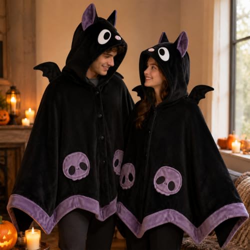 Women's Halloween Bat Blanket Hoodie - Cute Wearable Bat Cape for Adults