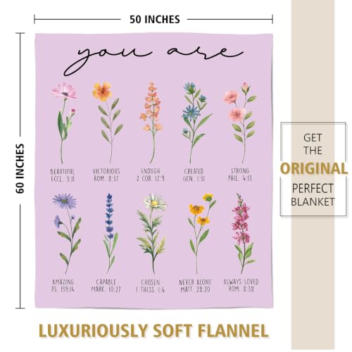 Christian Blanket for Women - Floral Design & Uplifting Scripture, 50x60 Inches, Purple