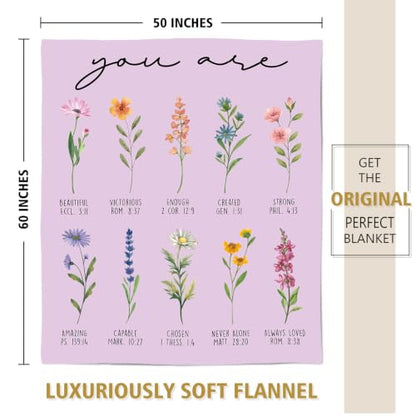 Christian Blanket for Women - Floral Design & Uplifting Scripture, 50x60 Inches, Purple