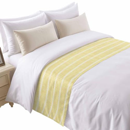 Queen Size Pale Yellow Striped Bed Runner - Modern Minimalist Decor, Satin Finish, 83x20 Inches