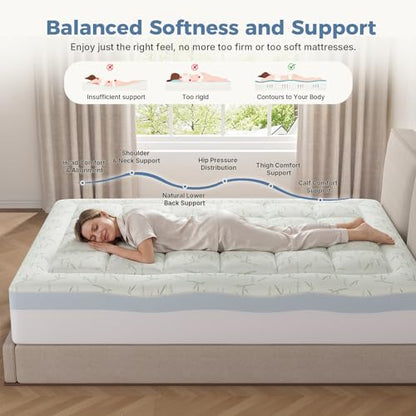 White Full Size Gel Memory Foam Mattress Topper with Bamboo Rayon Cover