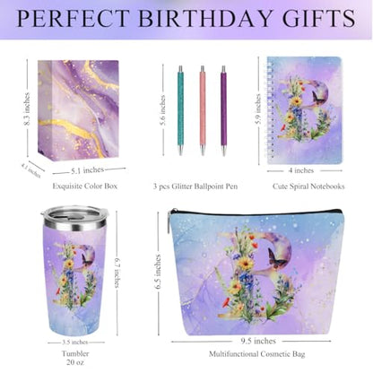 Personalized Monogram Gift Set with 20 oz Tumbler Makeup Bag and Pens for Women