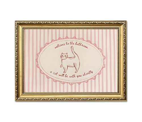 Bathroom Wall Art Sign - Welcome to the Bathroom Cat Decor Framed 16x12 D