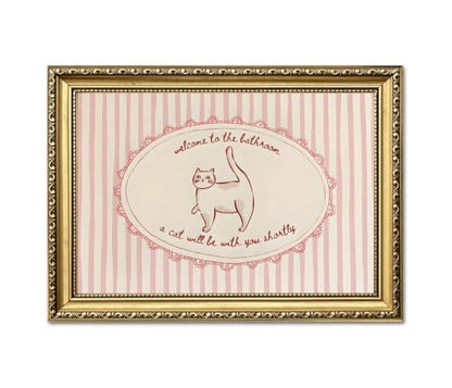 Bathroom Wall Art Sign - Welcome to the Bathroom Cat Decor Framed 16x12 D