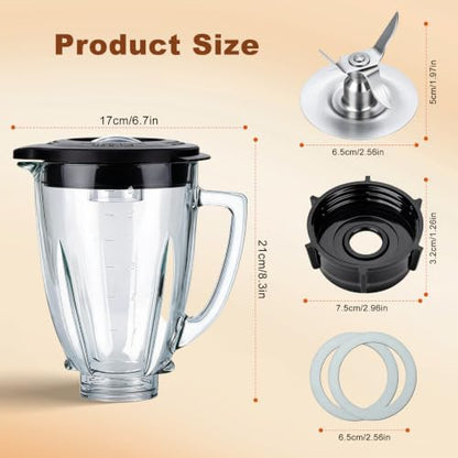 6-Pack Glass Blender Jar Replacement for Oster Classic Series - 6-Cup Pitcher with Blade, Gasket, Lid