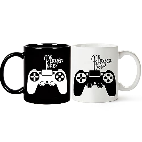 Fatbaby Player One Player Two Gamer Couples Mug Set Gift for Boyfriend Girlfriend – Valentine’s Day, Anniversary, Birthday, Christmas, 11 OZ