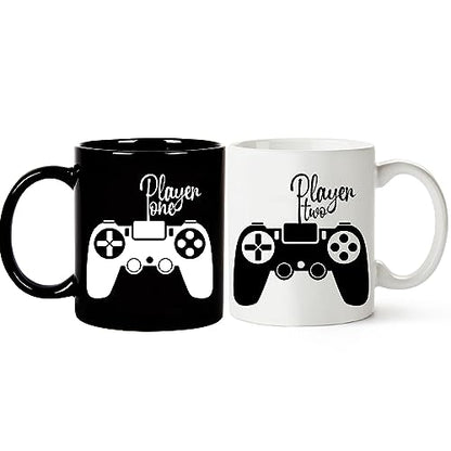 Fatbaby Player One Player Two Gamer Couples Mug Set Gift for Boyfriend Girlfriend – Valentine’s Day, Anniversary, Birthday, Christmas, 11 OZ