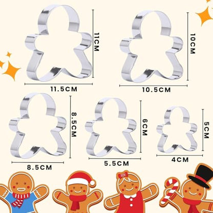 Stainless Steel Gingerbread Man Cookie Cutter Set - 5 Assorted Sizes for Holiday Baking