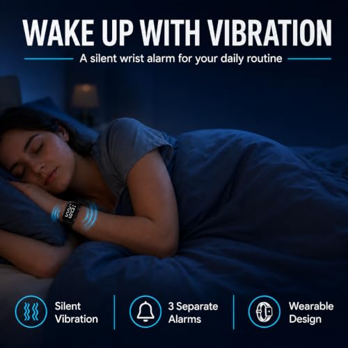 Black Vibrating Alarm Wristband for Heavy Sleepers with Step Tracker