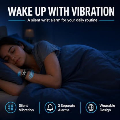 Black Vibrating Alarm Wristband for Heavy Sleepers with Step Tracker