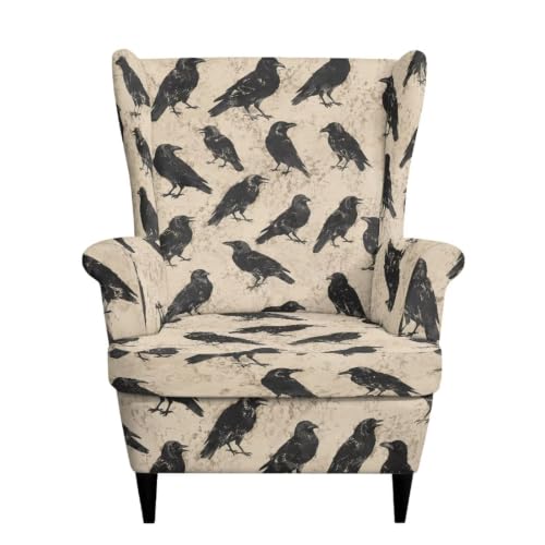 Raven Crow Wingback Chair Cover 2-Piece Stretchable Slipcover for Armchair - Fipuivrn