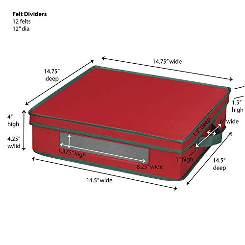 Holiday Charger Plate Storage Box - Red & Green Trim, Holds 12 Plates