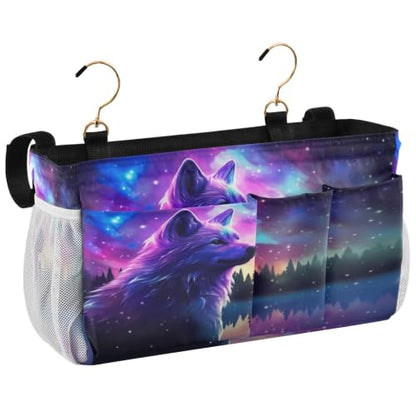 Stars Wolf Bedside Caddy Storage Bag with Hooks for Bunk Bed Headboards - 6 Pockets