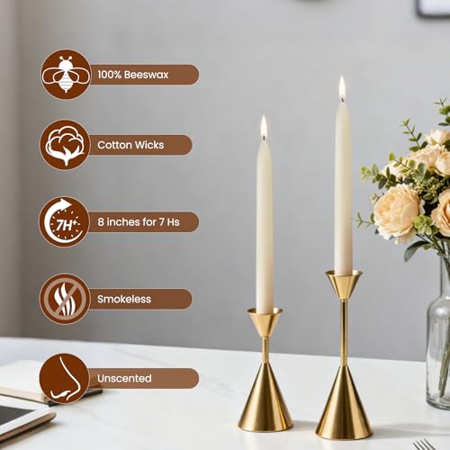 White Beeswax Taper Candles 8 Inch - 20 Pack Holiday & Home Decor