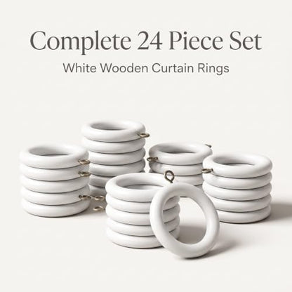 White Wooden Curtain Rings with Eye Hooks - 1.75 Inch Inner Diameter, Set of 24