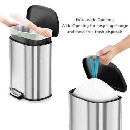 9L Stainless Steel Step Trash Can with Odor Seal & D-Shape Lid for Bathroom & Home