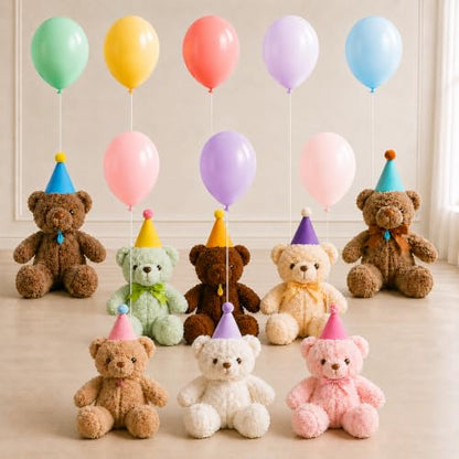 Mini Party Hats with Balloons for Stuffed Animals - Felt Pom Poms, 12" Latex