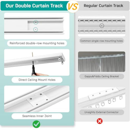 Heavy Duty Double Ceiling Curtain Track 8ft White - Silent & Strong