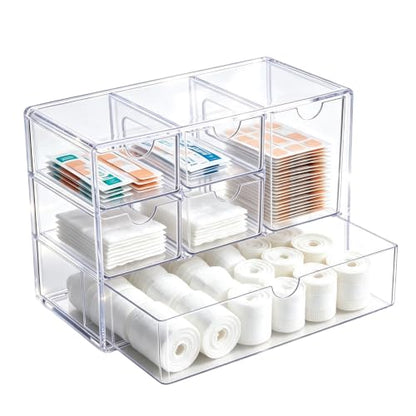 Stackable Clear Acrylic Bandaid Organizer with 6 Drawers for First-Aid Supplies