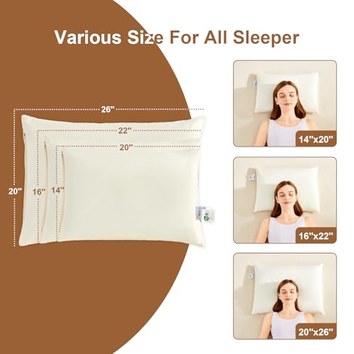 Organic Buckwheat Pillow for Neck Support with Adjustable Height and Cotton Cover