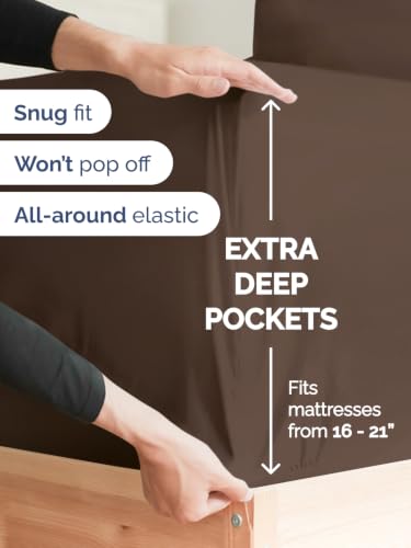 Extra Deep Pocket Queen Bed Sheet Set - Breathable & Cooling Brown - 4 Piece