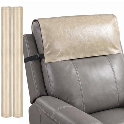 Beige Non Slip Recliner Headrest Cover 17x27 Inch Waterproof Leather Protector
