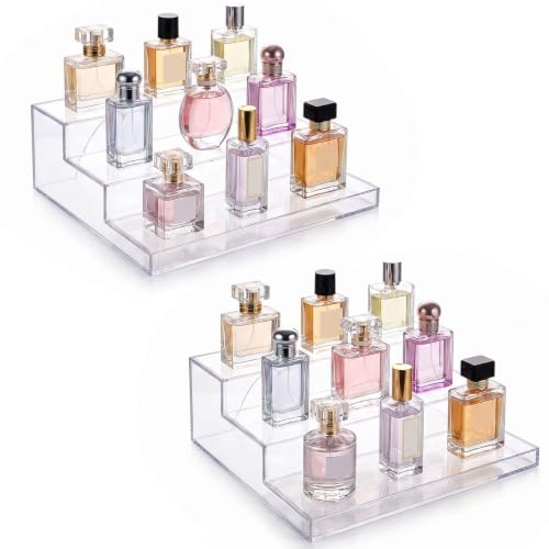 Clear 3-Tier Perfume and Makeup Organizer Rack Set - 2 Pack