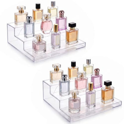 Clear 3-Tier Perfume and Makeup Organizer Rack Set - 2 Pack