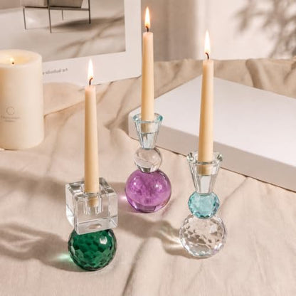 3 Pcs Glass Candle Holders Set Christmas Decor Modern Taper Stand