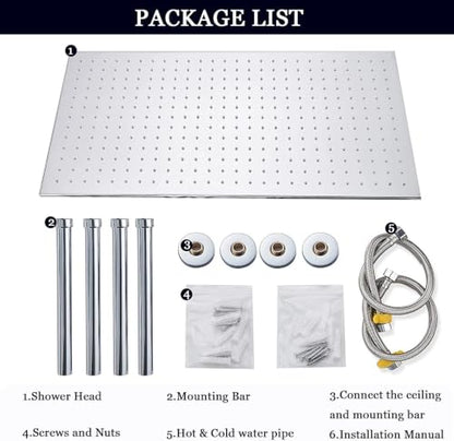 LED Rainfall Shower Head 16x32 Inch Large Rain Shower Head Chrome - High-Pressure, Self-Cleaning