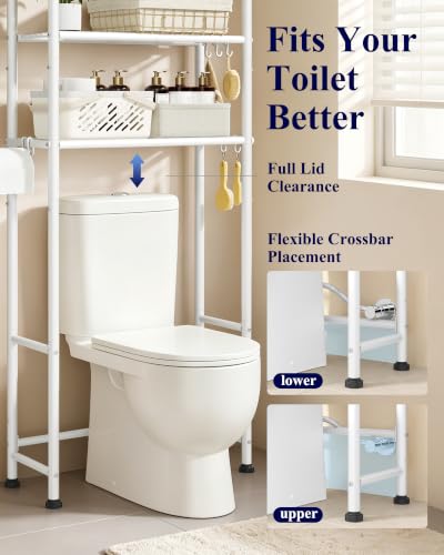 Over Toilet Storage Rack 3 Tier Metal Bathroom Organizer - White / 61" H