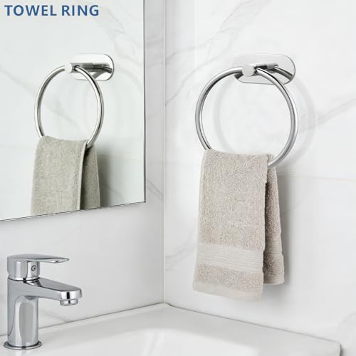 Self-Adhesive Towel Ring - No Drill Stainless Steel Wall Mount Bathroom Kitchen
