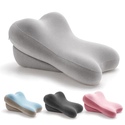 24-Inch Light Gray Back Pillow with Adjustable Headrest - Ergonomic Support for Sitting & Reclining