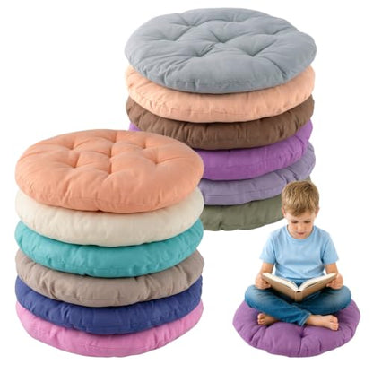 12-Pack Round Floor Cushions for Kids and Toddlers - Flexible Seating for Classroom, Home, and Outdoor