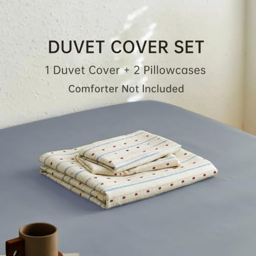 Reversible Blue & White Tulip Floral Duvet Cover Queen Size 90x90 with Pillowcases