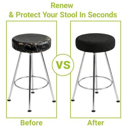 Black 2 Pack Round Bar Stool Covers 12-14 Inch Elastic Washable
