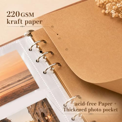 Simple 4x6 Photo Album 60 Photos Scrapbook with Kraft Paper & Metal Clasp - 6 Ring DIY