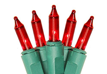Red Christmas String Lights with Green Wire – 50 Count, 12 Ft, Indoor & Outdoor UL Certified