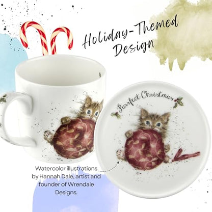 Purrfect Christmas Mug & Coaster Set with Hand-Painted Kitten Design