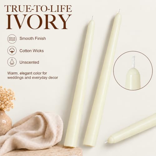 Ivory Taper Candles 0.87x10 Inch - Dripless Unscented Candle Sticks, Pack of 4