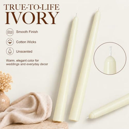 Ivory Taper Candles 0.87x10 Inch - Dripless Unscented Candle Sticks, Pack of 4