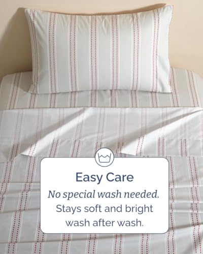 Christmas Sheet Set - Holiday Red Dot Stripe Bedding - Twin Size