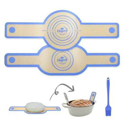 2PCS Silicone Bread Sling Oval & Round, Silicone Baking Mat for Dutch Oven Bread Baking Non-stick Bread Sling with Long Handle Sling Reusable Sourdough Bread Baking Mat for Dough Pastry